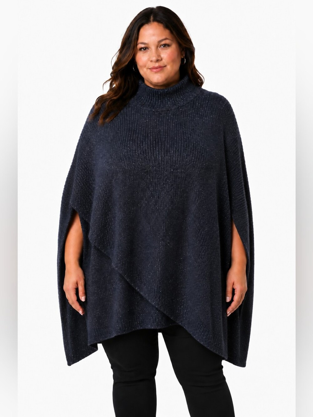 J.Jill XL-3X Navy Speckled Knit Asymmetric Poncho Cape Sweater lagenlook chic